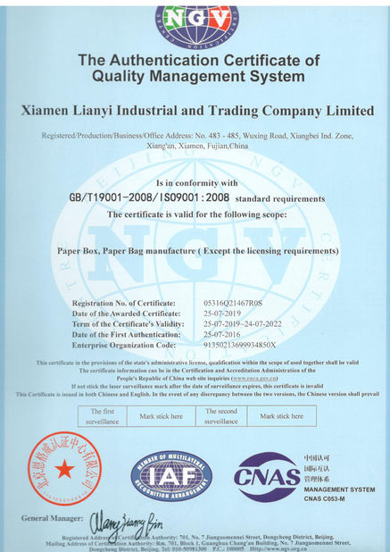 Китай Lianyi International industrial and trading co.,Ltd Сертификаты