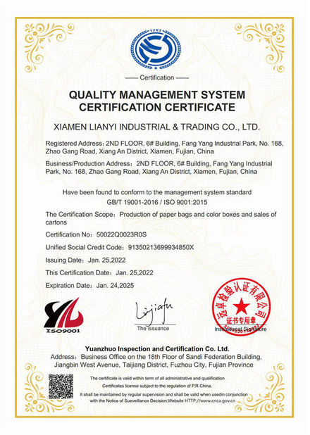 Китай Lianyi International industrial and trading co.,Ltd Сертификаты
